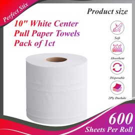 Perfect Stix 10" White Center Pull Paper Towels- Pack of 1ct-600 Sheets Per Roll
