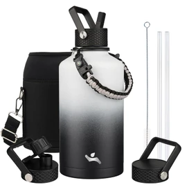 Konokyo Insulated Water Bottle with Straw,87 oz 3 Lids Water Jug with Carrying Bag,Paracord Handle,Double Wall Vacuum Stainless Steel Metal Flask,Day & Night