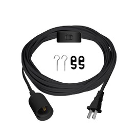 YSSOA 20ft Extension Hanging Lantern Pendant Light Cord Cable with E26 Socket, On/Off Switch, 1 Pack, Black (Bulb Not Included)