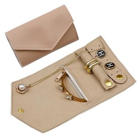 VICHILL Travel Jewelry Case Organizer, Foldable Jewelry Storage Roll for Earrings, Necklaces, Rings, Bracelets, Brooches (Pink)