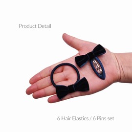 Basic Sense 12pcs Girls' Velvet Bow Hair Accessories – School Hair Clips & Hair Ties Set, Navy