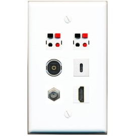RiteAV Coax HDMI 2 Speaker TOSLINK USBC Flat/Solid Wall Plate [White]
