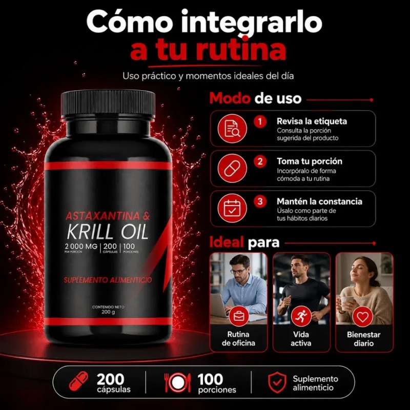 Suplemento De Astaxantina Y Krill Oil 2000 Mg 200 Cápsulas