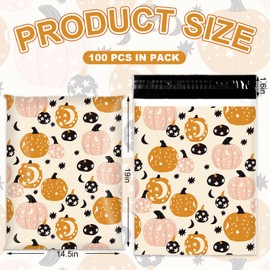 JarThenaAMCS 100Pcs Fall Poly Mailers 14.5 x 19 Inch Orange Pink Pumpkin Packaging Bags Large Self Seal Mailing Envelope Bags for Autumn Small Business Packing Moving
