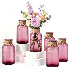 Tarros de cristal para centro de mesa, florero de flores de cristal, jarrones morados, 6 unidades | Granja vintage a granel para bodas, fiestas, Navidad y decoración del hogar