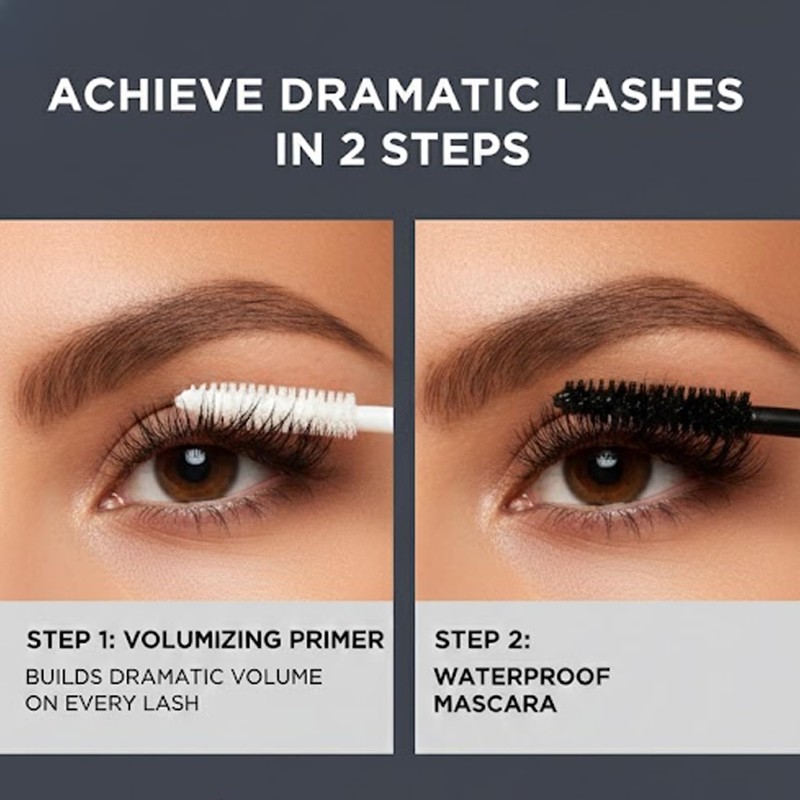 Double Ended Tubing Mascara,2-Step Black Mascara Volume and Length, Volumizing