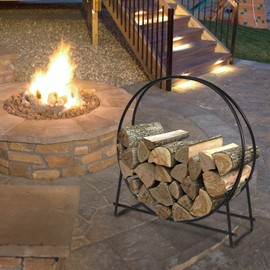ORALNER 40” Firewood Rack Log Hoop, Round Tubular Steel Firewood Storage Stand Wood Racks for Outdoor Indoor, Wood Stove Fireplace Log Holder Lumber Stacker