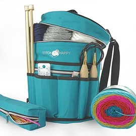 Stitch Happy Knitting Bag (Peacock): 7 Pocket Yarn Bag, Crochet Bag, Yarn Storage, Crochet Storage