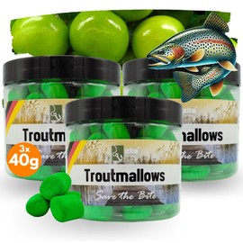 Zite Fishing Troutmallow Set 3 x 40 g Marshmallow Trout Bait Apple Green Intense Aroma & Bright Colours Ideal for Trout Fishing