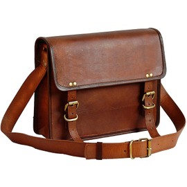 Jaald 33 cm Genuine Leather Laptop Bag Shoulder Bag Messenger Bag Bicycle Bag School Bag Waterproof Vintage Men Women Gift XL Leather Messenger Bag, brown, vintage