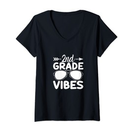 Womens 2ND GRADE VIBES - BACK TO SCHOOL RETRO SUNGLASS V-Neck T-Shirt