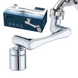 Premium Brass 1440° Swivel Faucet-Extender Sink Aerator,2 Mode Splash Filter with Adjustable Rotating Arm,Complete Installation Kit&Adapters Help Fit Bathroom&Kitchen Sink-Wash Hand/Hair/Face