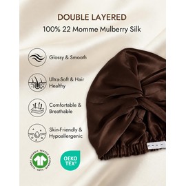 22 Momme 100% Mulberry Silk Bonnet for Sleeping Women, Coffee