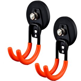 ULIBERMAGNET Magnetic Hooks Heavy Duty,2pack Strong Magnet Garage Hooks for Hanging,J-Shape Anti-Slip Rubber Coated Utility Hooks for Drill Drives Garden Hoses Cables Storage Management
