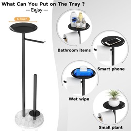 FEILERN Toilet Paper Holder Stand with Marble Base, Toilet Paper Holder Stand Free Standing with Phone Shelf, Large Capacity Bathroom Toilet Paper Stand Reserve for 4 Rolls (Black)