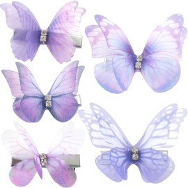 YUANYIJIA 5 Pcs Butterfly Hair Clips, Moving Butterfly Clips for Hair, Cute Hair Clip, Butterflies Hair Clip for Women (Purple)