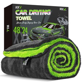 KKV Full-sized Drying Towel, 48x24“ Dual Sided Microfiber Car Cleaning Towel with Twisting Yarn Technique for SUVs, 1400GSM Super Absorbent, Scratch-free, Quick-dry, Machine Washable:_Lime Green