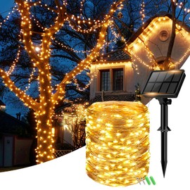 Bitjam - Paquete de 1 guirnalda de luces solares solares para exteriores, impermeables, 49 pies, 150 LED, para exteriores, 8 modos, luces solares centelleantes para jardín, patio, árbol de Navidad,