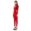 speerise Women Shiny Metallic Unitard Long Sleeve Catsuit Bodysuit Red