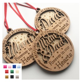 Mum & Dad Missing You At Christmas Memorial Remembrance Wooden Xmas Tree Bauble Decoration 3D Double Layered