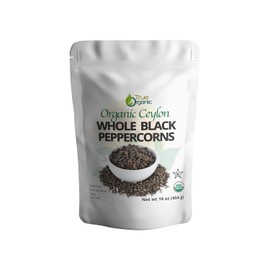 True Organic Black Peppercorns, 1 lb, Steam Sterilized, USDA & Kosher Certified, Premium Grade, Gluten-Free Non-GMO Peppercorns Whole, Perfect for Grinder Refill [ Bulk, 16 oz ]