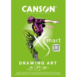 CANSON XSmart White Drawing Paper, Double Sided: Textured and Smooth, 150gsm, Long Side Glued Pad, A4-21x29.7cm, White, 40 Sheets