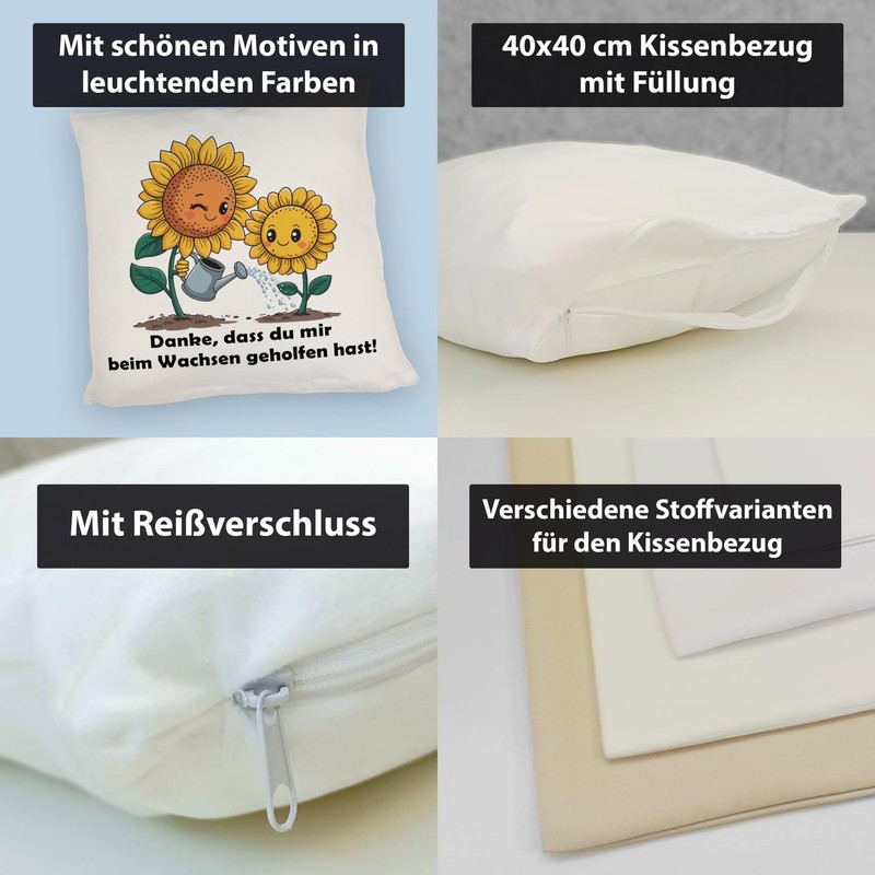 speecheese Danke - Sonnenblumen Kissen Blumiges DekoKissen mit fröhlichem Spruch