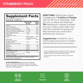 Optimum Nutrition Creatine Monohydrate Plus Powder, Strawberry Peach Flavored Creatine Performance Blend, with Electrolytes for Hydration, Added Vitamins, 80 Servings, 720 Grams (Packaging May Vary)