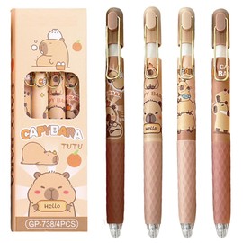 MOZXIRZ 4 Pcs Cute Gel Pens Capybara Retractable Pens Cartoon Pen 0.5mm Black Ink Writing Pen for Women Girls Men Boy Office Supplies Back to School Supplies (4Pcs Capybara)