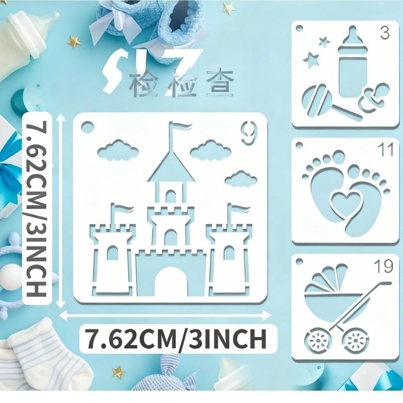 64-Piece Baby Stencil Set, Cute Reusable Stencils for Baby Shower