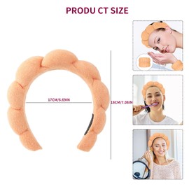 Ycfish Puffy Makeup Headband Spa Headbands for Women Sponge & Terry Towel Cloth Fabric Cute Skincare Headband for Face Washing, Makeup Removal, Shower, Facial Mask (Orange)