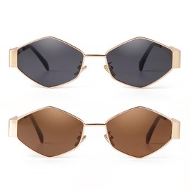 SDINM Trendy Hexagon Sunglasses for Women Retro Gold Metal Geometric Frame Sun Glasses Shades