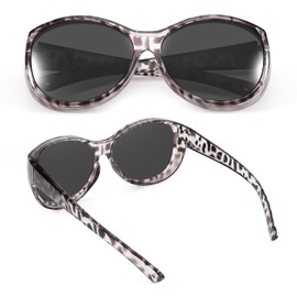 Br'Guras Polarized Oversized Wrap Around Shield Sunglasses Fit Over Sunglasses for Woman Man(Grey Leopard, Black)