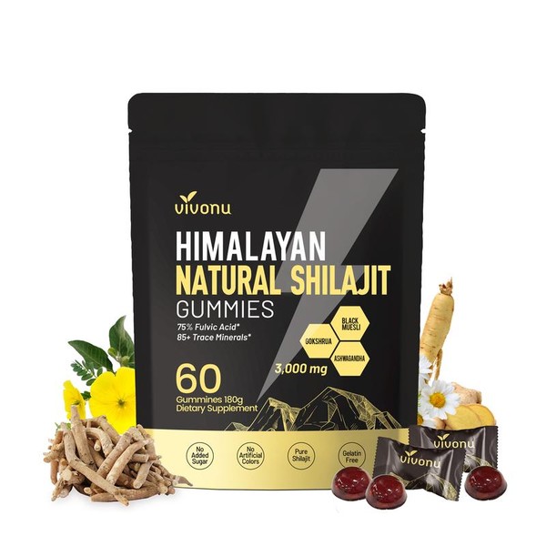 VivoNu Himalayan Shilajit Energy Gummies with Ashwagandha & Gokshura |