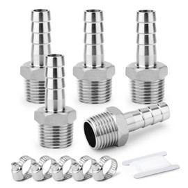 ERGAOBOY 5 Pcs 304 Stainless Steel 19 MM Barb to 3/4" BSP Male Hose Barb Fittings, Compression Fitting for Water, Industrial