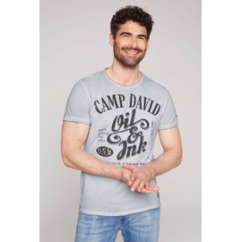 Camp David Men's T-Shirt with Prints and Distressed Look Faded Sky XXL, Faded Sky