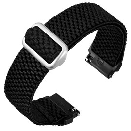 ANNEFIT Stretchy Nylon Watch Strap for Men Women, Adjustable Elastic Watch Band with Quick Release, Replacement Wristband 20mm (Black)
