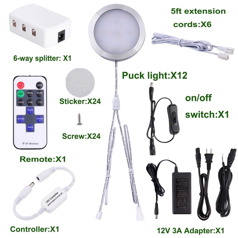 AIBOO Linkable Under Cabinet LED Lighting 12V Dimmable Puck Lights