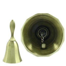 Zorveiio Super Loud Solid Brass Hand Call Bell, Antique Brass Steel Hand Bell 4"(H) 2"(D) Call Bell, Small Handbell Gift Jingle Ringing bell for Wedding Christmas Game School Church Restaurant Service