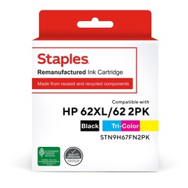 STAPLES Remanufactured Ink Cartridge Replacement for HP 62XL/62 (Black, 2-Pack)