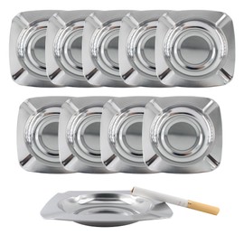 Lilaly 10-Pack Square Stainless Steel Ashtray Set for Indoor and Outdoor Use