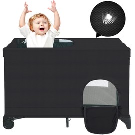 Elefama Blackout Cover for Pack N Play Blackout Tent Travel Crib Canopy Blackout Cover Breathable Stretchy Portable Blackout Crib Tent Cover for Pack and Play Snooze Shade Baby Toddlers Travel