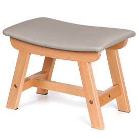 Allinside Faux Leather Ottoman Footstool, with Soft Curved Seat Cushion Sofa Foot Stool, Wooden Upholstered Foot Rest Under Desk, Extra Seating for Living Room, Entryway (Red-Brown)