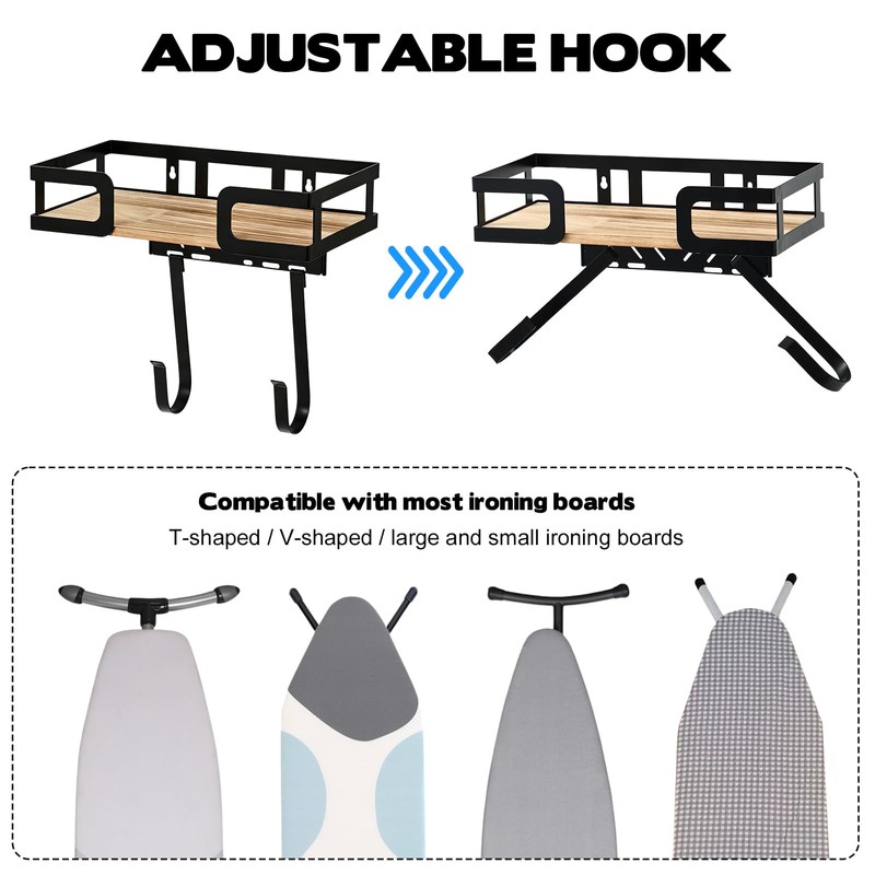 Ironing Board Hanger Wall Mount with Adjustable Double Hooks,Dual Installation