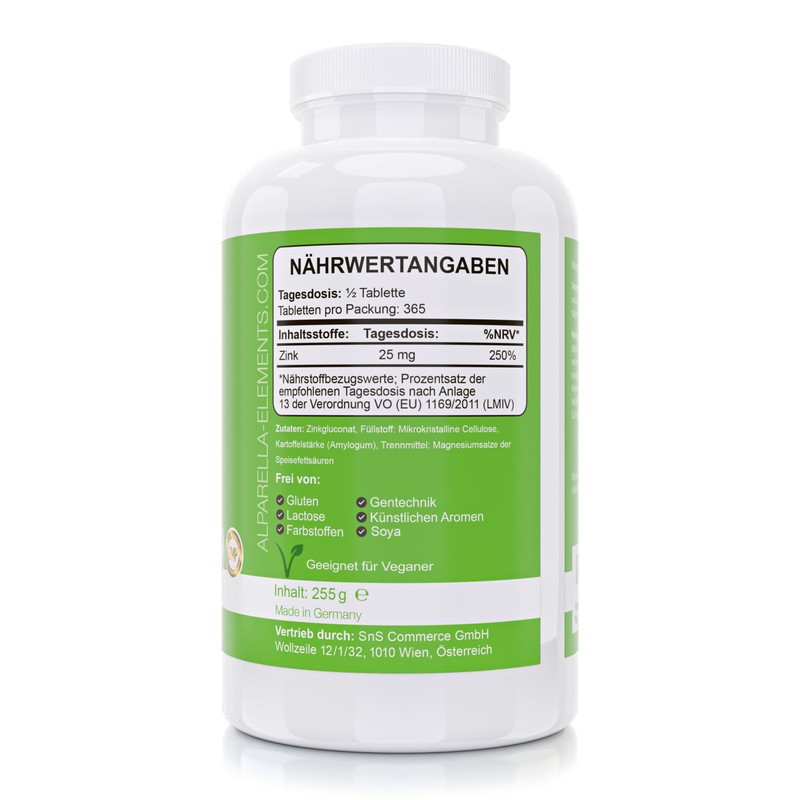 ALP Arella Elements – Zinc 50mg | Family Pack 365 Vegan Tablets Hochdosiert/Made