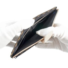 Indenya 2809-11 Long Wallet, Thin Deer Leather, Takane, Mt. Fuji Pattern, Black Background x White Lacquer, Black, White