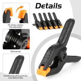 Pack of 20 Nylon Spring Clamps, 3 Inch High Performance Nylon Spring Clamps, Movable Fluted Jaws with 90° Swivel for Wood/Metal/Textile - Perfect for Furniture Building, Photo Studio Backdrops & Model