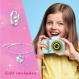 3 Pieces Girls Unicorn Jewelry Set Kids Jewelry for Girls Unicorn Necklace Bracelet Ring Heart Pendant Necklace Sets Birthday Party Gifts for Daughter Granddaughter