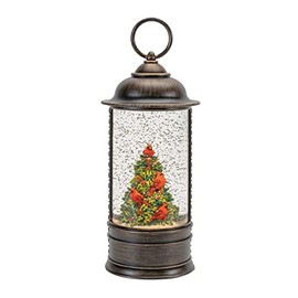 Melrose Plastic LED Snow Globe with Cardinals and Holly Tree, Christmas, 9.75”H, 6 Hour Timer, Batteries Not Included, USB Cord Included