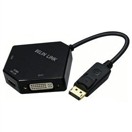 DP to HDMI VGA DVI Adapter Displayport to HDMI 4K Adapter 3 in 1 Display Port to HDMI Converter Male to Female Full HD Video/Audio Support, Latching DisplayPort Connector, Plug-and-Play for Laptops